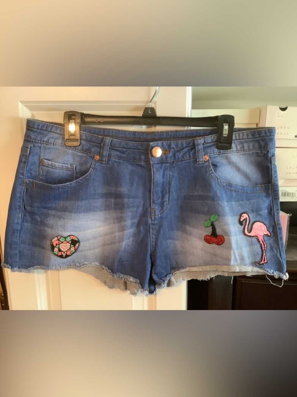 No Boundaries Blue Denim Patch Pocket Cutoff Shorts